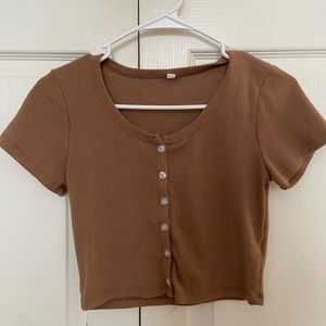 brown buttoned crop top